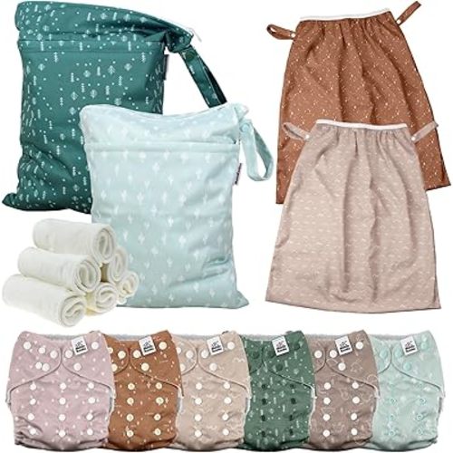 Mama Koala 3.0 Baby Cloth Diapers with 6 Inserts Bundle, with 2 Pack Wet Dry Bags, and 2 Waterproof Pail Liners