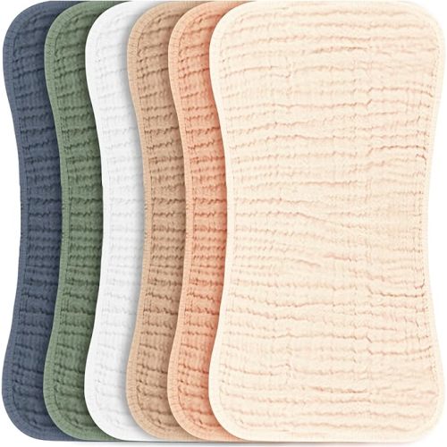 Konssy Muslin Baby Burp Cloths Sets for Unisex- 6 Pack Large 100% Cotton Burping Clothes for Newborn，Baby Girls and Boys - Pewter Green Color
