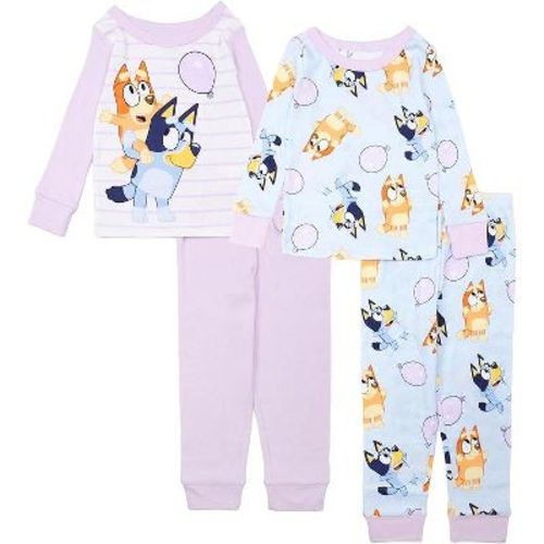 Bluey Toddler Girls 4-Piece Pajama Set Long Sleeve Tops and Pants Cotton Soft Sleepwear