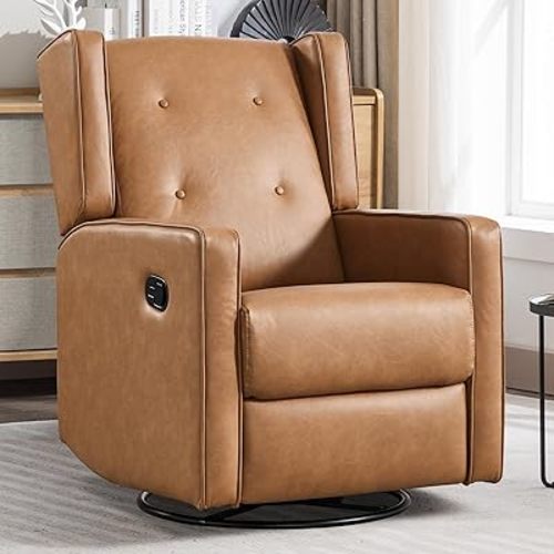 CANMOV Swivel Rocker Recliner Chair, Rocking Chair Nursery Glider Recliner, Manual Glider Chair for Nursery (Brown)