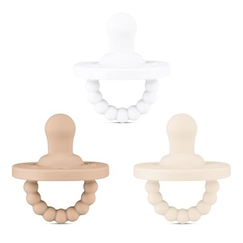 Ryan & Rose Cutie PAT 3 Pack Baby Pacifiers Teether Teething Ring Binky (Canvas, Flat Orthodontic)