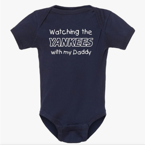 Curiositees Watching the Yankees with My Daddy Cute Baby Bodysuit Outfit - Navy