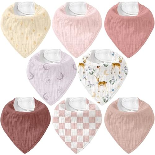 8 Pack Muslin Baby Bandana Bibs for Drooling and Teething