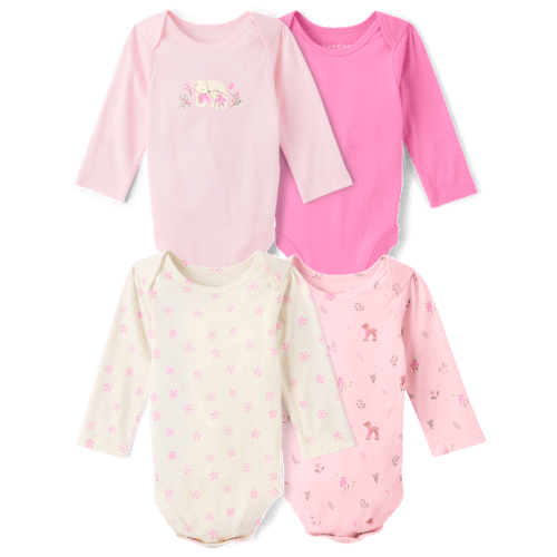 Baby Girls Winter Animals Bodysuit 4-Pack - Pink