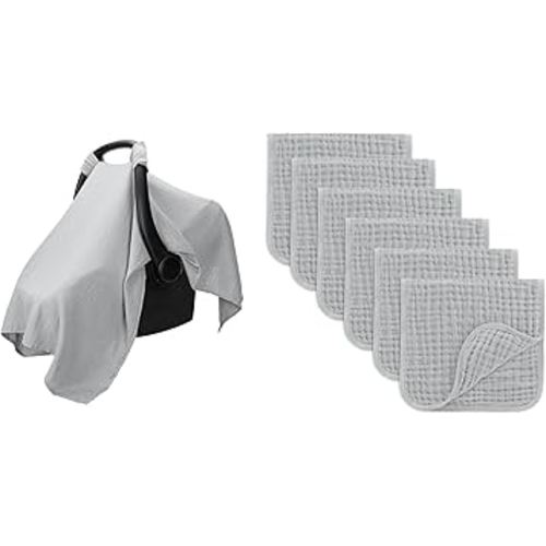 Baby Car Seat Cover and Muslin Burp Cloths 20" x 10", Pack of 6 Bundled by Comfy Cubs