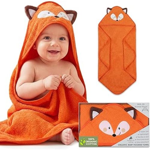 Mother's Choice Organic Baby Hooded Towel – Ultra-Soft & Absorbent Baby Bath Towels for Newborn with 3D Orange Fox Design