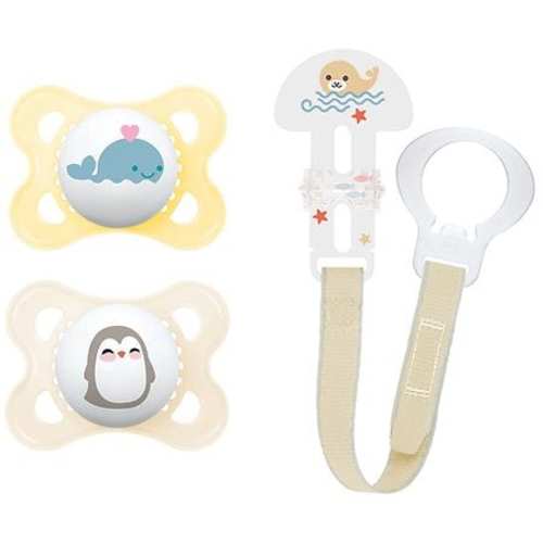 Mam Orthodontic Pacifiers and Clip, 0-6 mos Value Pack