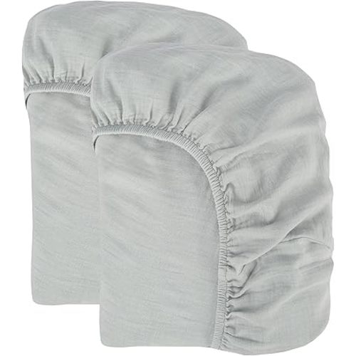 Bioweaves Organic Cotton Muslin Bassinet Sheet, GOTS Certified Extra Soft Fitted Sheet, Universal Fit for Oval Baby Bassinet Mattresses, 33" x 17", 4 Inch Pocket, Hint of Mint, Pack of 2