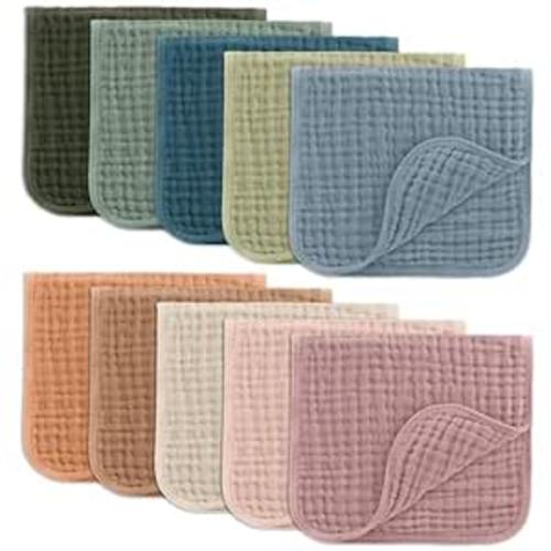 Comfy Cubs Muslin Burp Cloths Large 100% Cotton Hand Washcloths for Babies, Baby Essentials 6 Layers Extra Absorbent and Soft Boys & Girls Baby Bibs & Burp Cloths Set (Multicolor, 10-Pack, 20" X10") - 10-Pack 20"X10"