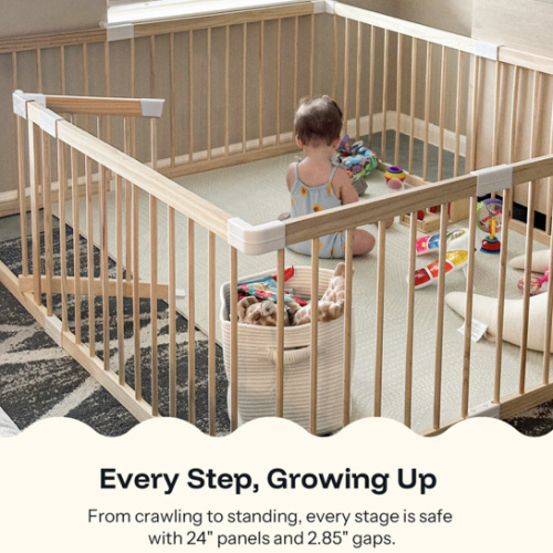HARPPA Wooden Baby Gate Playpen | Non-Toxic Foldable DIY Adjustable Play Yard for Infants & Toddlers – Natural Finish Baby Fence for Small & Large Spaces