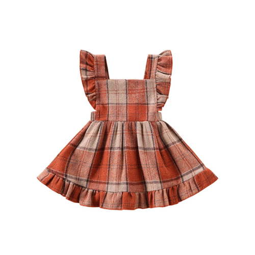 Baby Sweetie Baby Girls Overall Dress, Fly Sleeve Plaid Infant A-line Dress Suspender Skirt Fall Winter Clothes