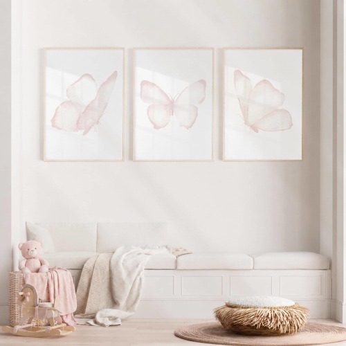 Butterfly Nursery Wall Art Set of 3, Pink Butterfly Prints, Baby Girl Nursery Decor