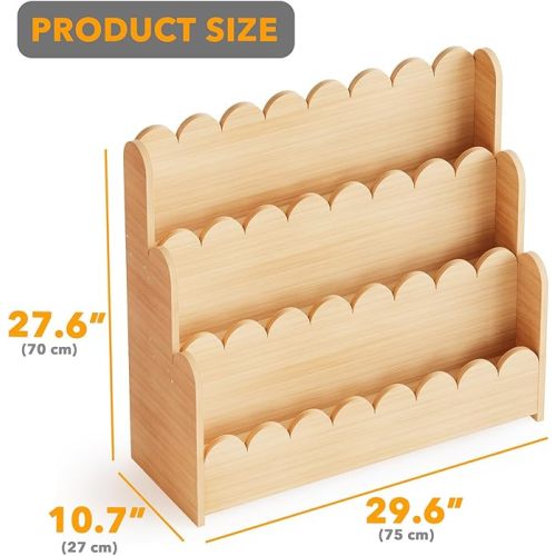 SpaceAid 3-Tier Scalloped Bookshelf - Natural