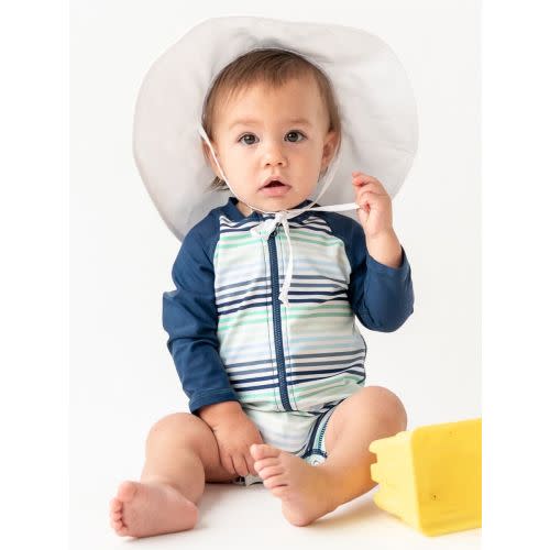 Boys Long Sleeve One Piece Rash Guard | 3-6 Month | Coastal Stripes