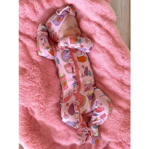 2-Way Ruffle Zip Footie, Pumpkin Spice Latte Pink – SpearmintLOVE