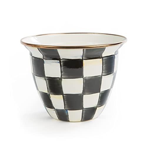 MACKENZIE-CHILDS Flowerpot, Decorative Garden Pot for Growing Plants, Black-and-White Courtly Check