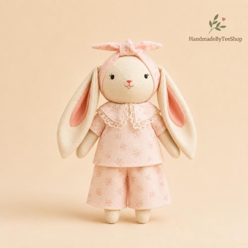 Handmade Linen Animal Doll Soft Fabric Doll Stuffed Animal Toy Heirloom Doll Baby Shower Gift Nursery Decor Gift for Kids Birthday Gift