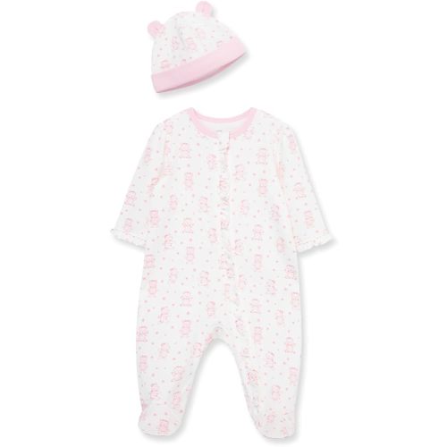 Little Me Clothes for Baby Girls 100% Cotton Scratch-Free Tag Footed One-Piece Romper and Hat Sleeper Set Preemie to 9 Months