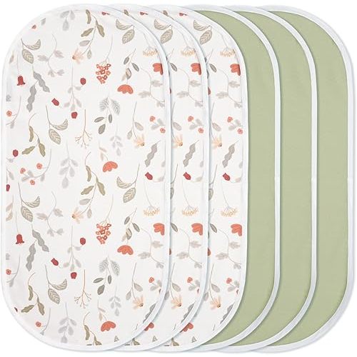 TILLYOU Waterproof Changing Pad Liners 6 Pack, 100% Cotton Reusable Cloth Diaper Liners, Forest Floral