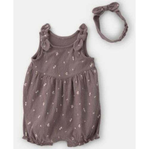 Baby Girls' Floral Sleeveless Romper and Headband, 2-Piece Set