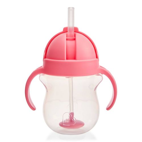 Munchkin 7oz Plastic Any Angle Click Lock Weighted Straw Trainer Cup - Pink: BPA-Free, Portable Drinkware