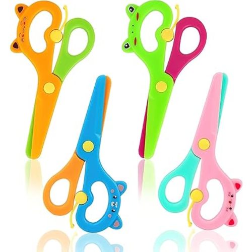 LOVESTOWN Kids Safety Scissors, 4PCS Blunt Tip Adaptive Cute Training Scissor for Kids & Children, Playdough Tools Cutting Skills Preschool Training Activity, Scrapbooking, Creative Art Supplies