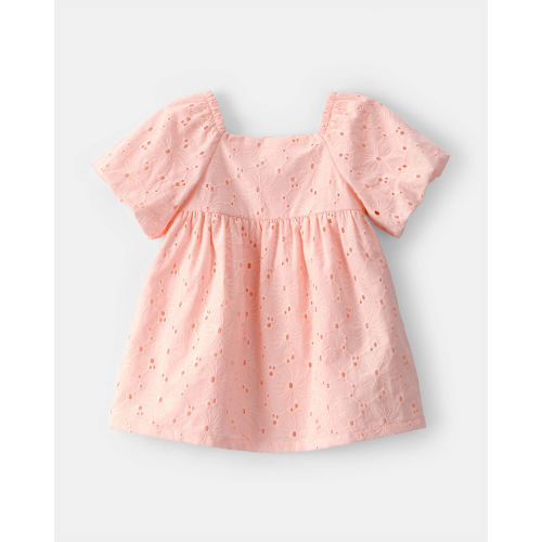 Baby Girl Short-Sleeve Eyelet Dress - Pink - Carter's | Carter's
