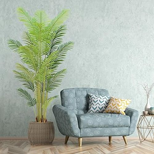 7FT Artificial Palm Tree Indoor with White Pot, Realistic Leaves, 18 Trunks Adjustable Branches, Tall Faux Fake Palm Plant, Ideal for Living Room Bedroom Office Home Interior Aesthetic Decor