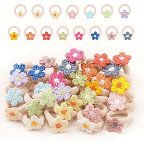 JOYOYO 30PCS 1 Inch Baby Girls Hair Ties with Flower,Soft Elastics Ponytail Holders Hair Accessories for Infants Toddlers Baby Girls