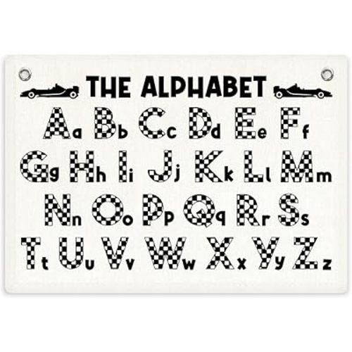 Boy Room Decor,Alphabet Banner,Playroom Wall Decor,Alphabet for Classroom Wall,Black and White Checkered Canvas Banner Decorations for Toddler Boy Bedroom Nursery Playroom