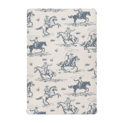 Mazeann Cowboys Horse Western Crib Sheets Soft Breathable Fitted Baby Crib Sheets Mattress Cover for Girl Boys, 52" x 28" x 9"