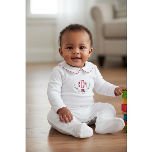Little Drummer Boy Coming Home Outfit-Christmas Newborn Coming Home Outfit-Pima Cotton Baby-White w Red Trim-Pima Cotton Baby