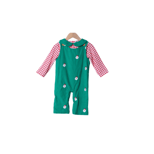 Embroidered Santa Green Corduroy 2pc Longall Set