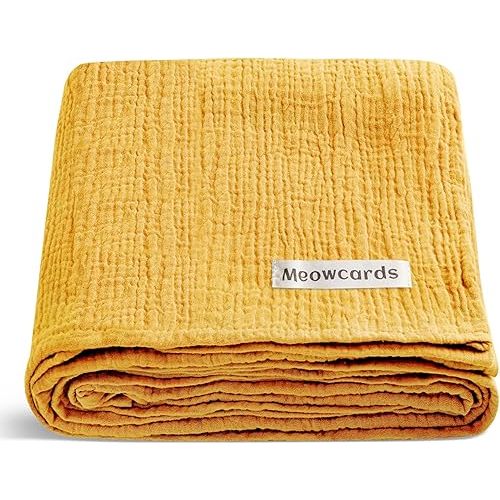 Muslin Swaddle Blankets for Baby, Unisex Baby Boys Girls Essentials, Large 47 x 47 inches, Boho Style Receiving Blankets Newborn Registry Must Haves (Mustard Yellow)