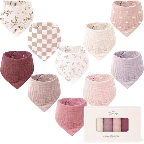 Konssy 10 Pack Baby Muslin Bandana Bibs for Drooling and Teething
