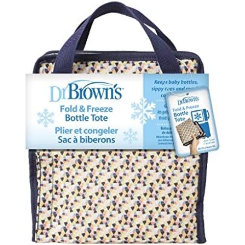 Dr. Brown’s Fold & Freeze Bottle Tote, Breastfeeding Essential Cooler Bag, 6 Baby Bottles Milk Storage - Multicolor