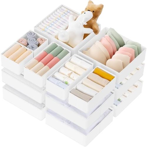 Criusia Drawer Organizer Clothes, 21 Pack Dresser Organizer for Baby Clothes, Underwear, Sock - Foldable Closet Organization and Storage Dividers Bins for Nursery, Bedroom (Beige)