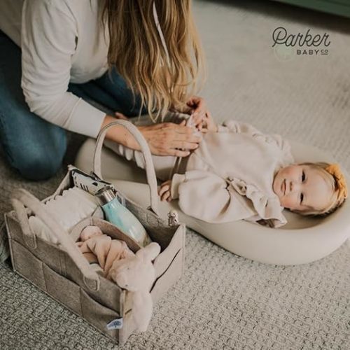Parker Baby Diaper Caddy - Nursery Storage Bin and Car Organizer for Diapers and Baby Wipes - Oatmeal, Regular