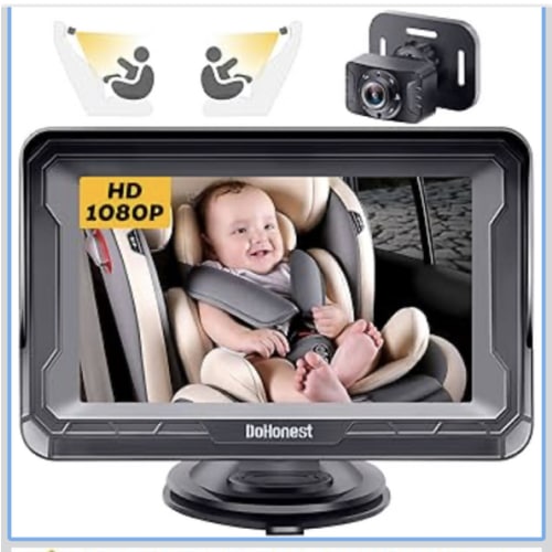DoHonest Baby Car Camera HD 1080P - Rear-Facing Car Baby Monitor with Night Vision, Adjustable View Angle, Easy Setup, Anti-Glare Display, Safety for Kids & Infants