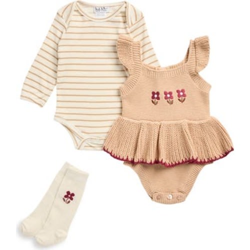 Stripe Top, Floral Knit Bodysuit & Socks Set