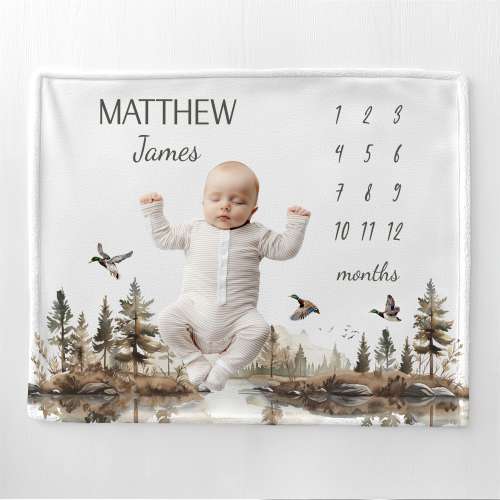 Custom Milestone Blanket Mallard Duck Month Blanket Duck Hunter Baby Photo Prop Personalized Duck Blanket With Name New Mom Gift Boy B18