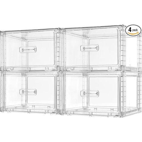Vtopmart 4 Pack Clear Stackable Closet Storage Drawers 15QT, Medium | Easily Assemble Closet Organizers,Plastic Storage Bins for Bathroom,Cabinet,Kitchen Pantry,Under Sink Organization