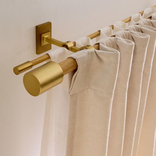 Mid-Century Adjustable Double Curtain Rod (Oak/Antique Brass, 24-48")