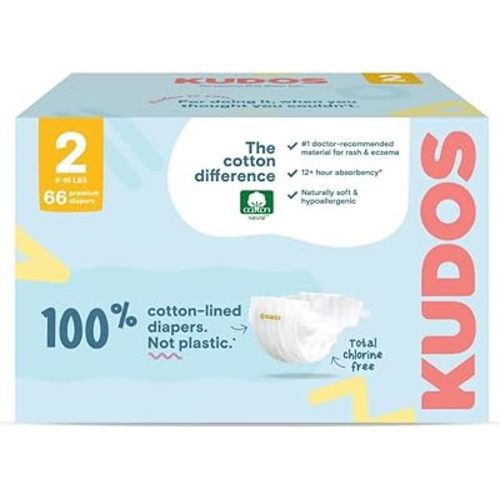 Kudos Chlorine Free Premium Diapers, Cotton-Lined, (Size 2, 66 Count)