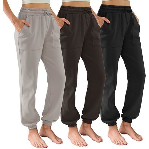 DITOK Sweatpants for Women 3 Pack, Fleece Lined Athletic Joggers with Pockets, Baggy Comfy Lounge Pants for Workout