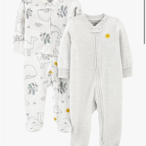 Simple Joys by Carter's unisex-baby 2-way Zip Thermal Footed Sleep and Play, Pack of 2