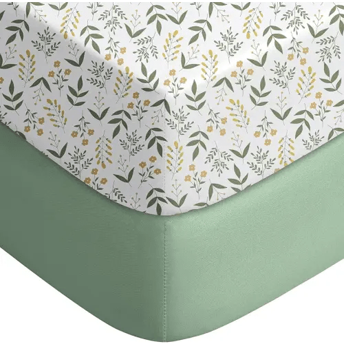 Yoofoss 2-Pack Baby Crib Sheets for Boys Girls 52x28 (Green+Floral)