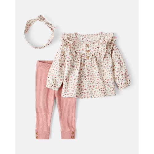 Baby Girl 3-Piece Cotton Tee & Pant Set - Pink | Carter's