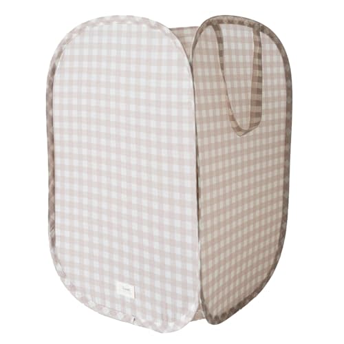 3 Sprouts Pop Up Hamper - Collapsible Laundry Basket, Popup & Foldable Design - Durable Waterproof Fabric for Dirty Clothes, Toys & Towels - Ideal for Dorm, Bedroom & Baby Nursery, Gingham Beige