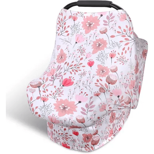 Rquite All-in-1 Car Seat Cover Baby, Carseat Covers for Girl Boy, Stretchy Soft Infant Car Seat Cover, Multi-use Baby Carrier Cover, Car Seat Canopy, Stroller Sun Shade, Nursing Breastfeeding Cover